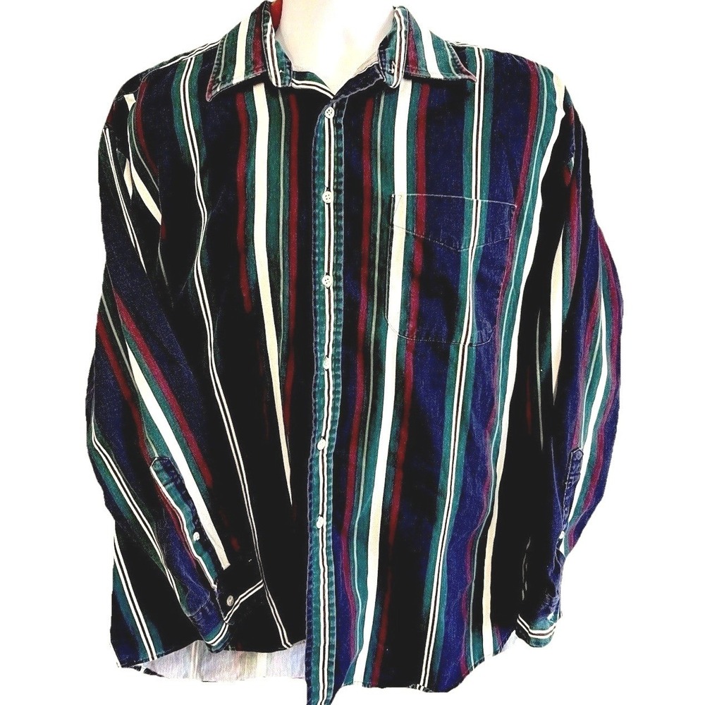 VTG Salmon River Traders Mens Shirt Size L Multi Color Striped Button Up Western